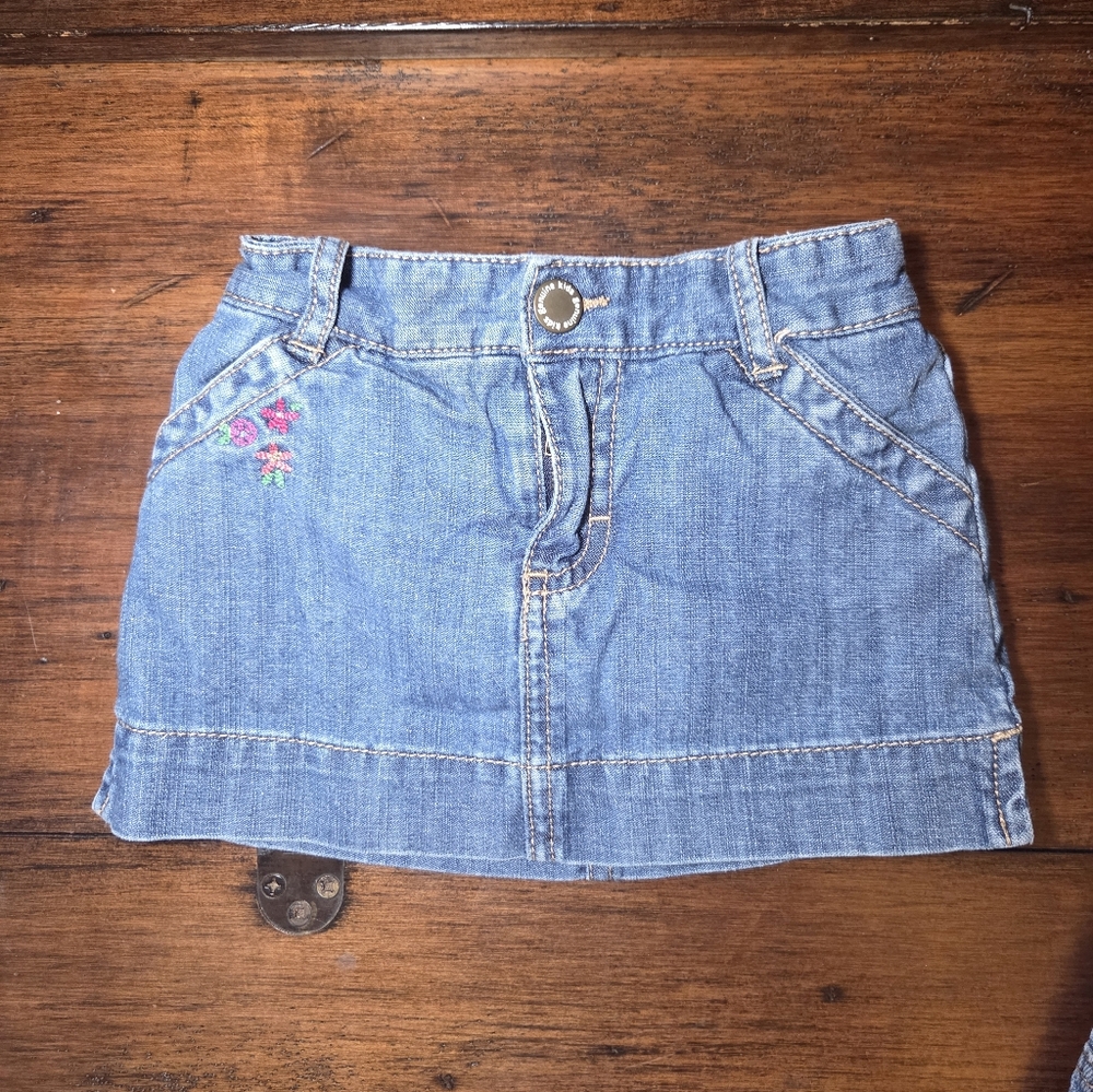 OshKosh B'gosh Light Blue Denim Skort Flowers Vintage Kids Spring Summer